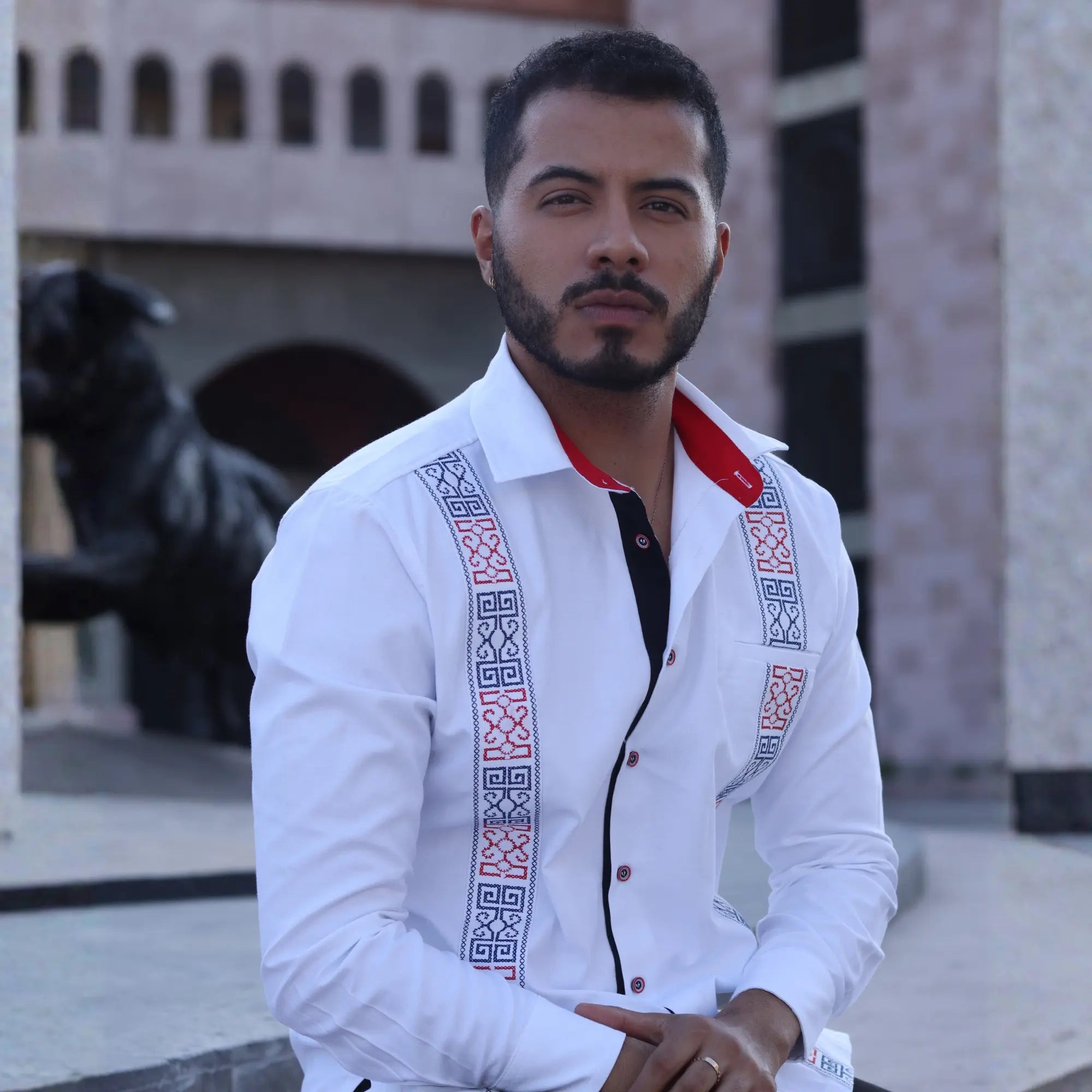 Camisa Guayabera Blanca Manga Larga Bordada TMY