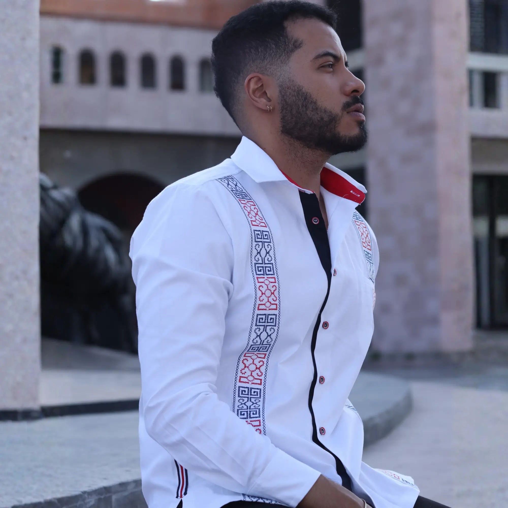 Camisa Guayabera Blanca Manga Larga Bordada TMY