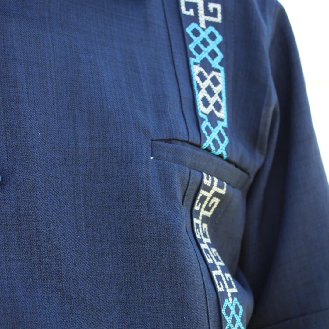 Camisa Guayabera Manga Corta Azul Marino