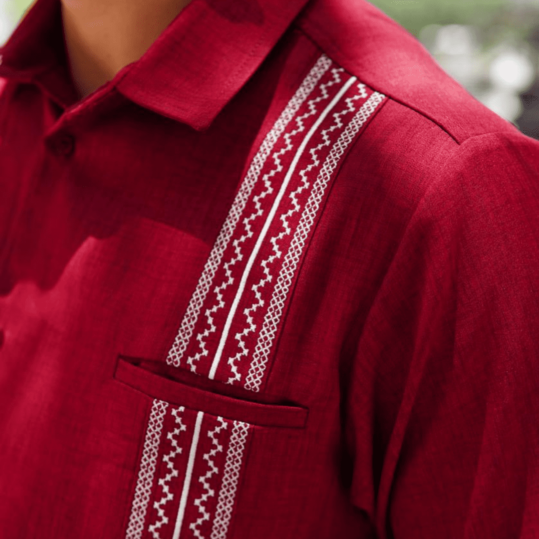 Red Guayabera Shirt