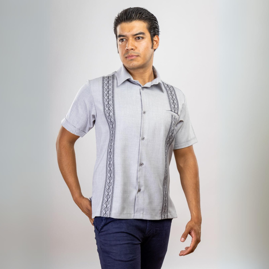 Gray/Black Guayabera Shirt