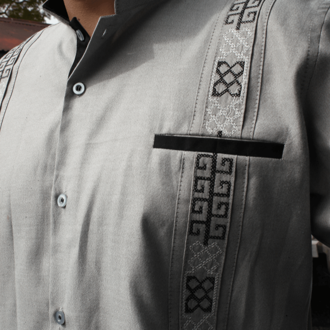 Light Gray Guayabera Shirt Long Sleeve