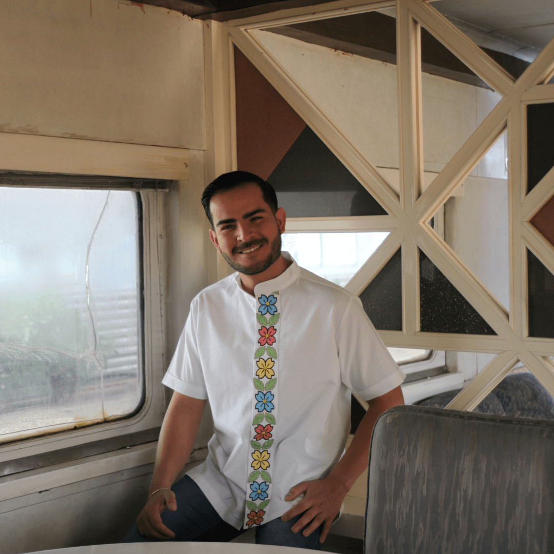 White Guayabera Shirt with Lethe Flowers