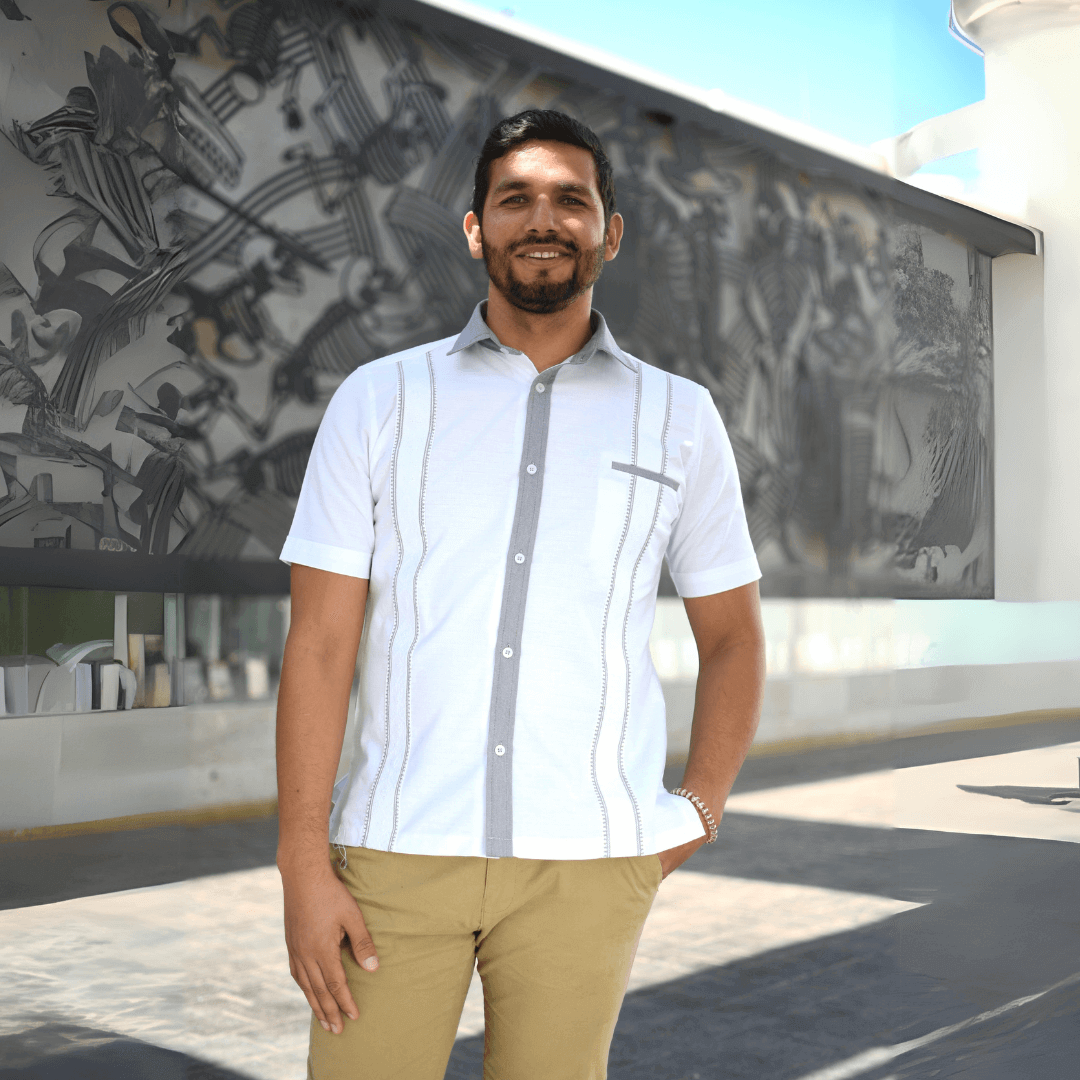 White/Gray Guayabera Shirt