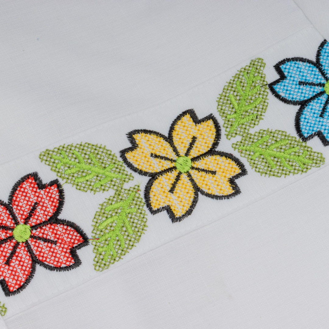 White Guayabera Shirt with Flowers