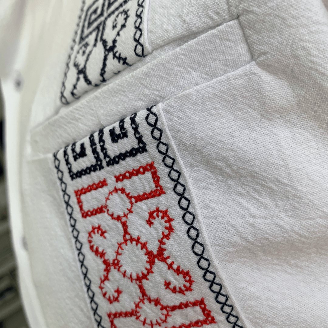 TMY Embroidered White Guayabera Shirt