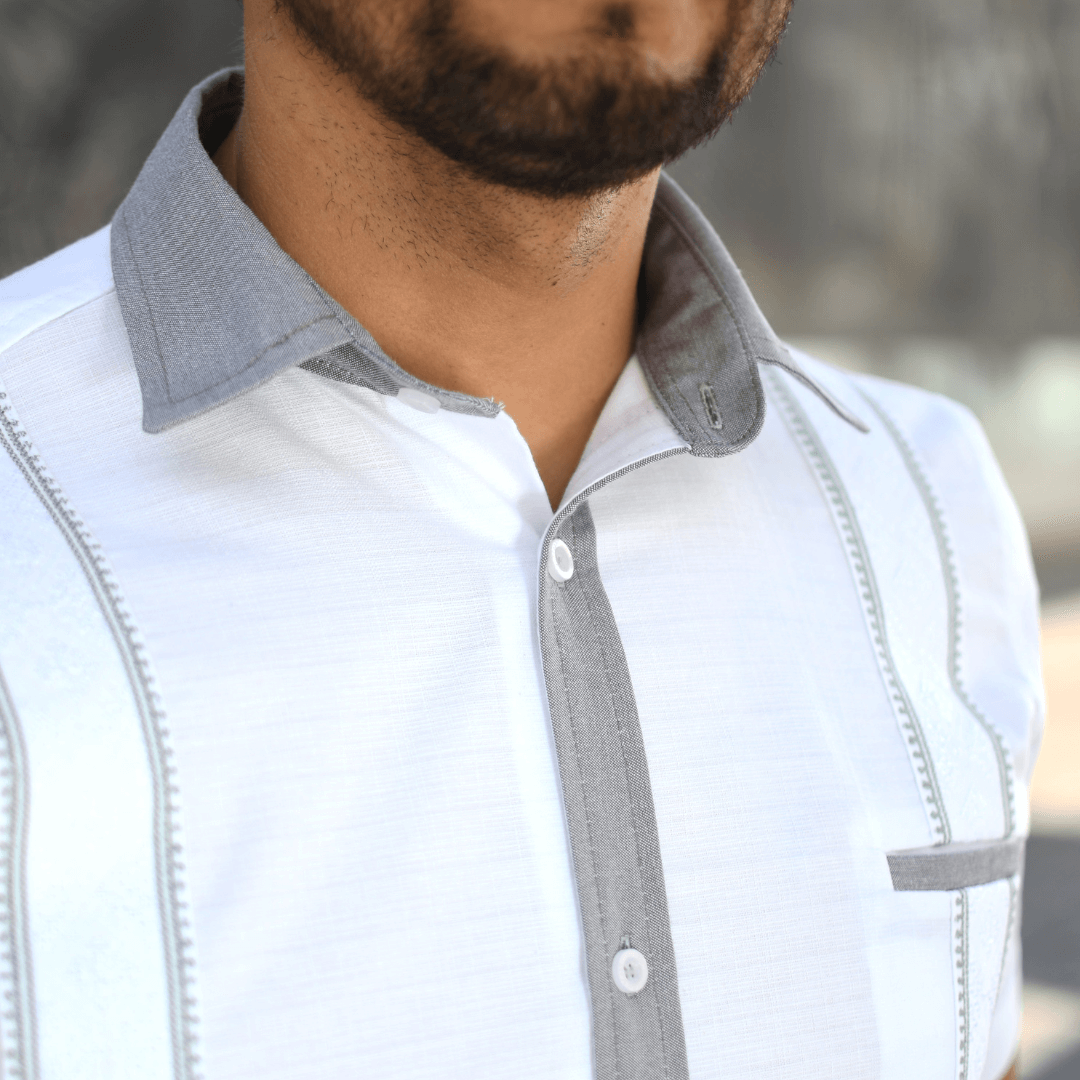 White/Gray Guayabera Shirt