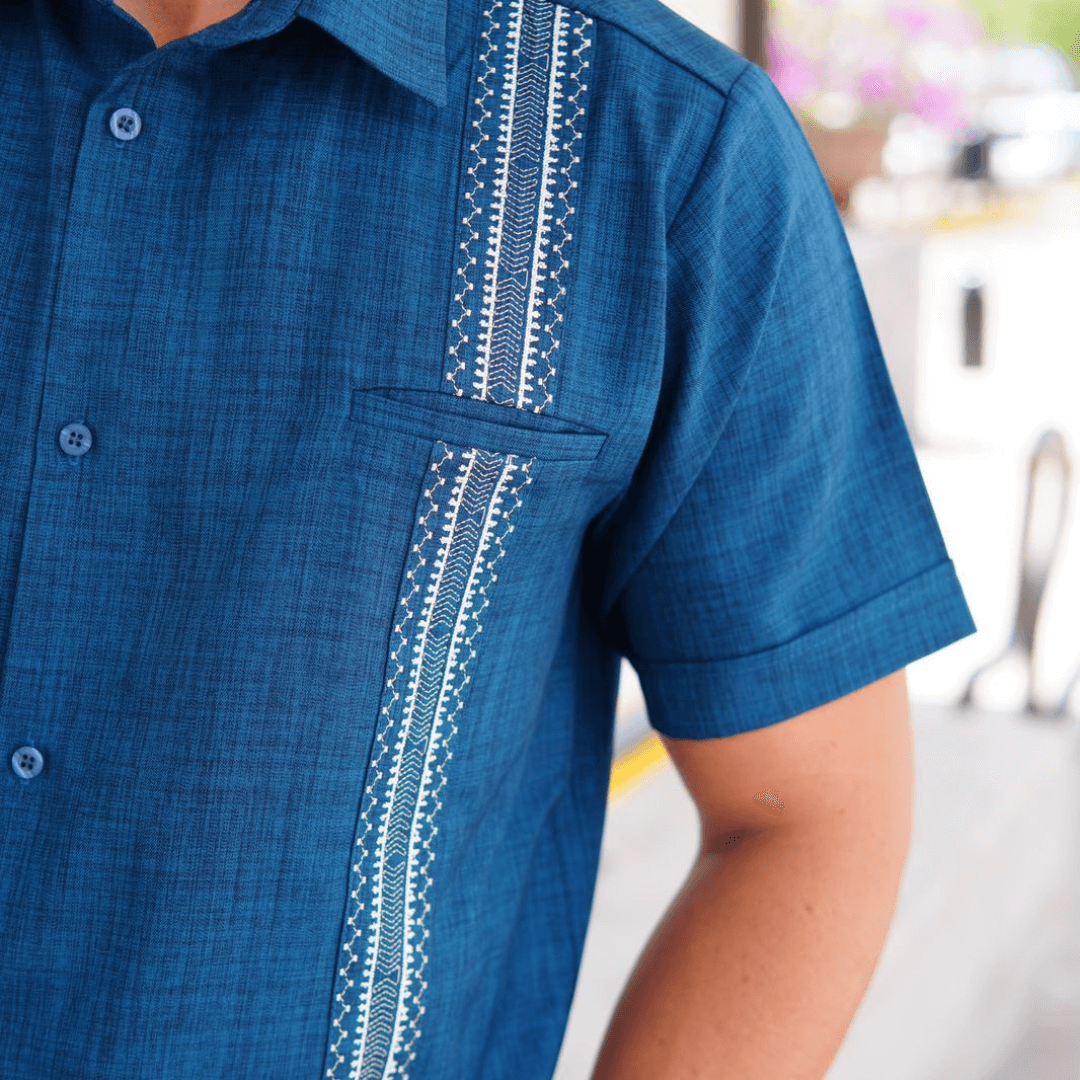 Petroleum Blue Embroidered Guayabera Shirt