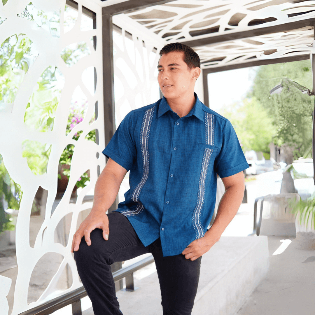 Petroleum Blue Embroidered Guayabera Shirt