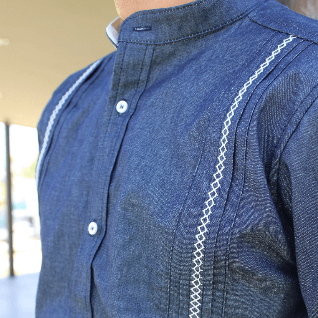 Woven Denim Guayabera Shirt