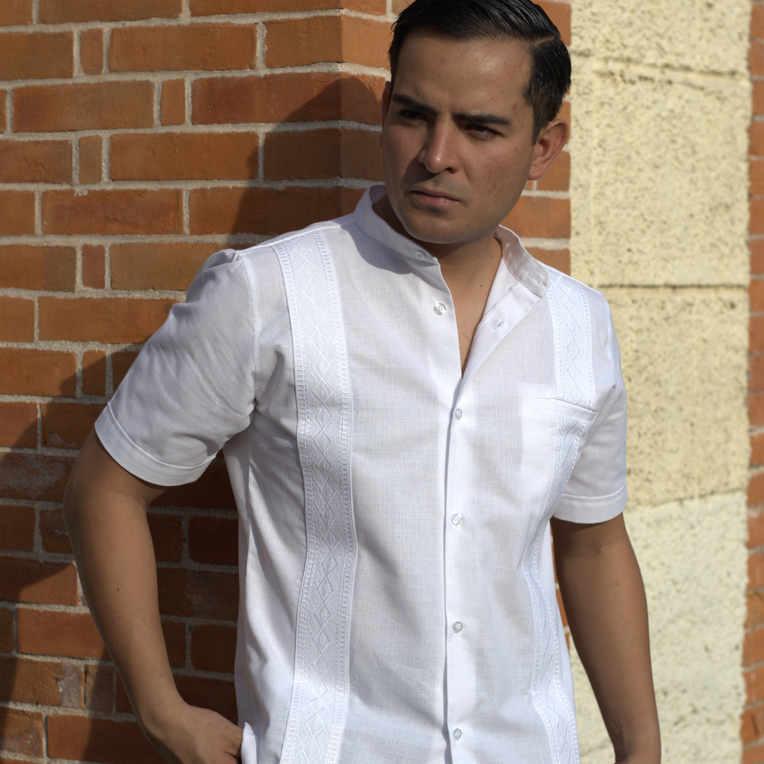 Solid White Short Sleeve Guayabera Shirt