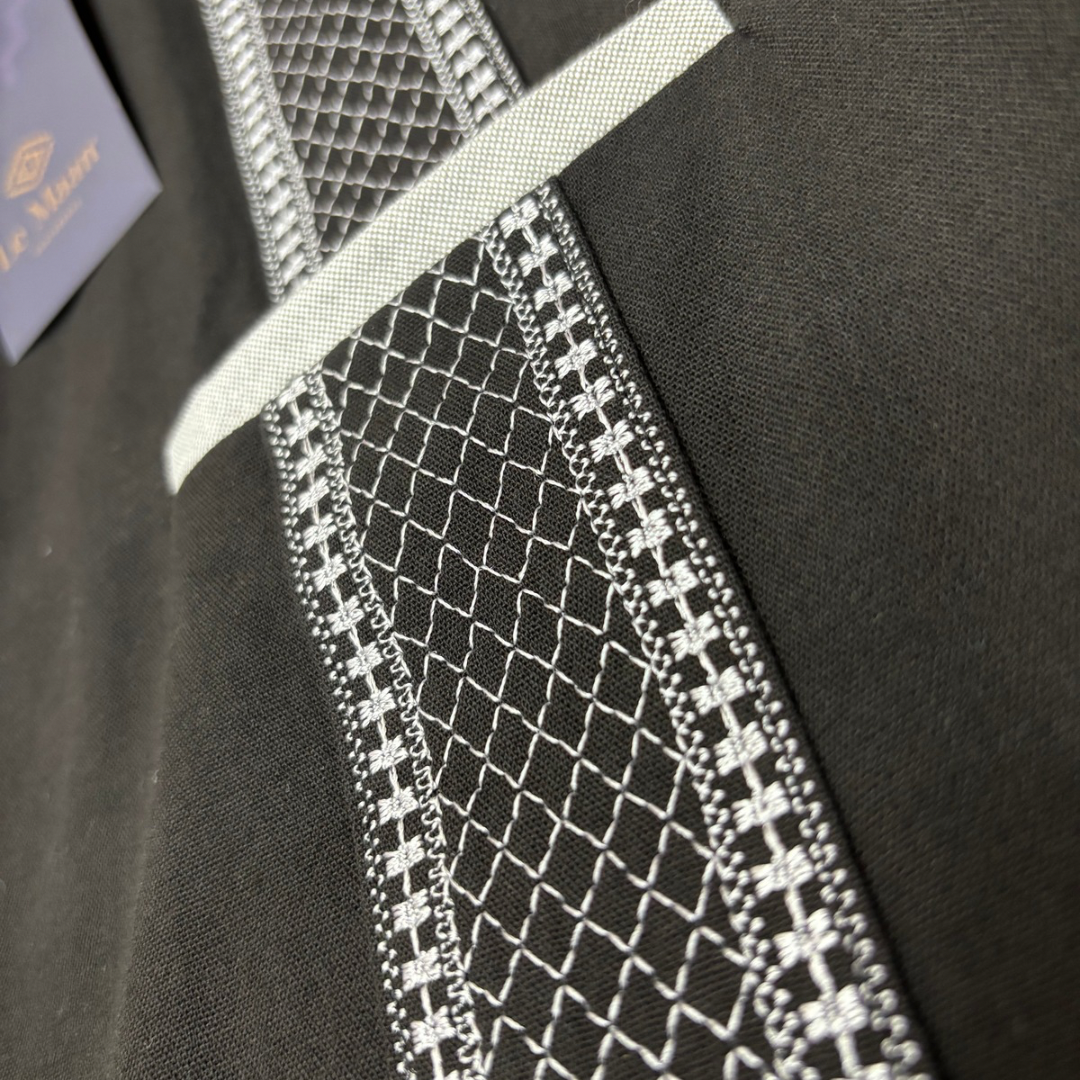 Camisa Guayabera Negra Panal Gris