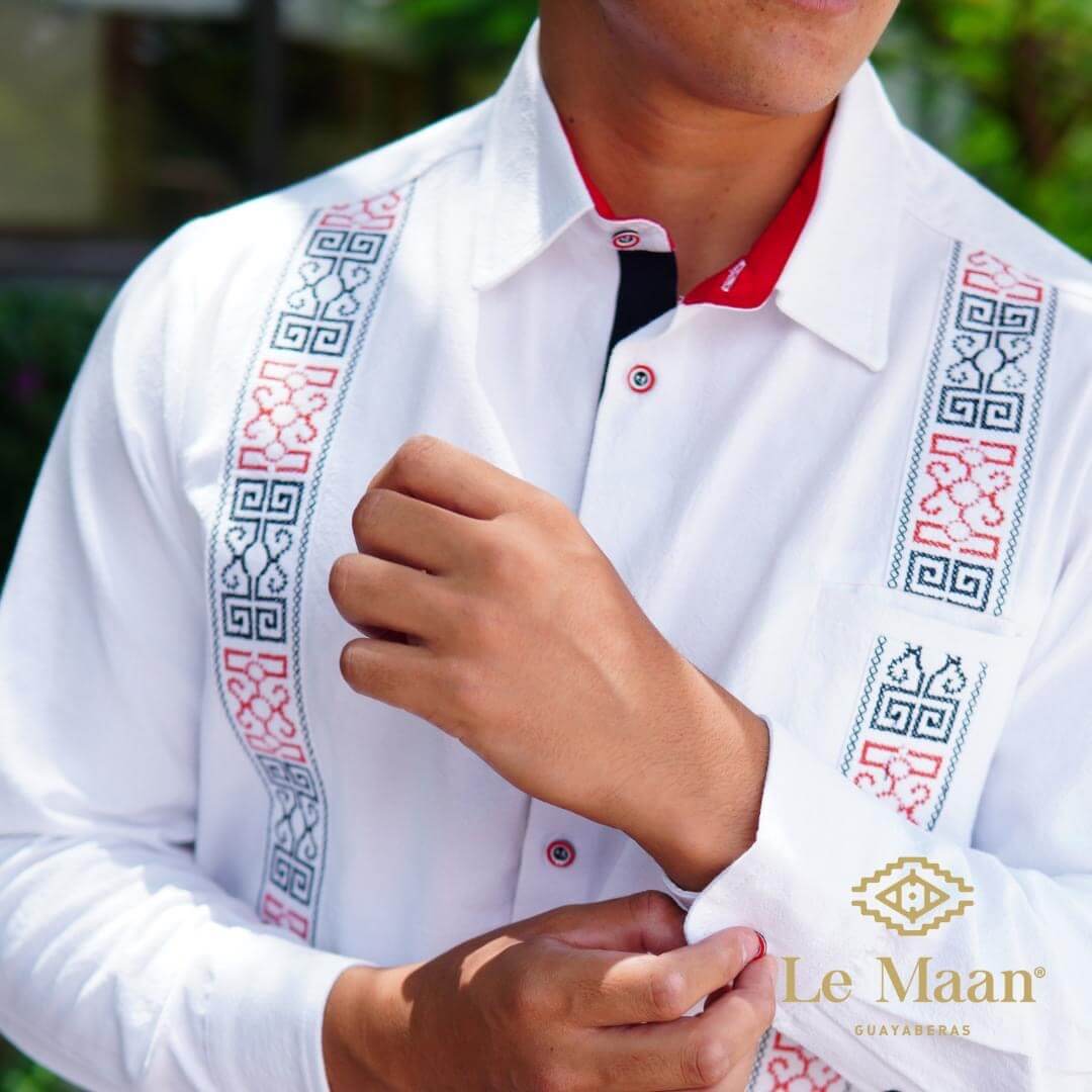 White Long Sleeve Guayabera Shirt Embroidered TMY