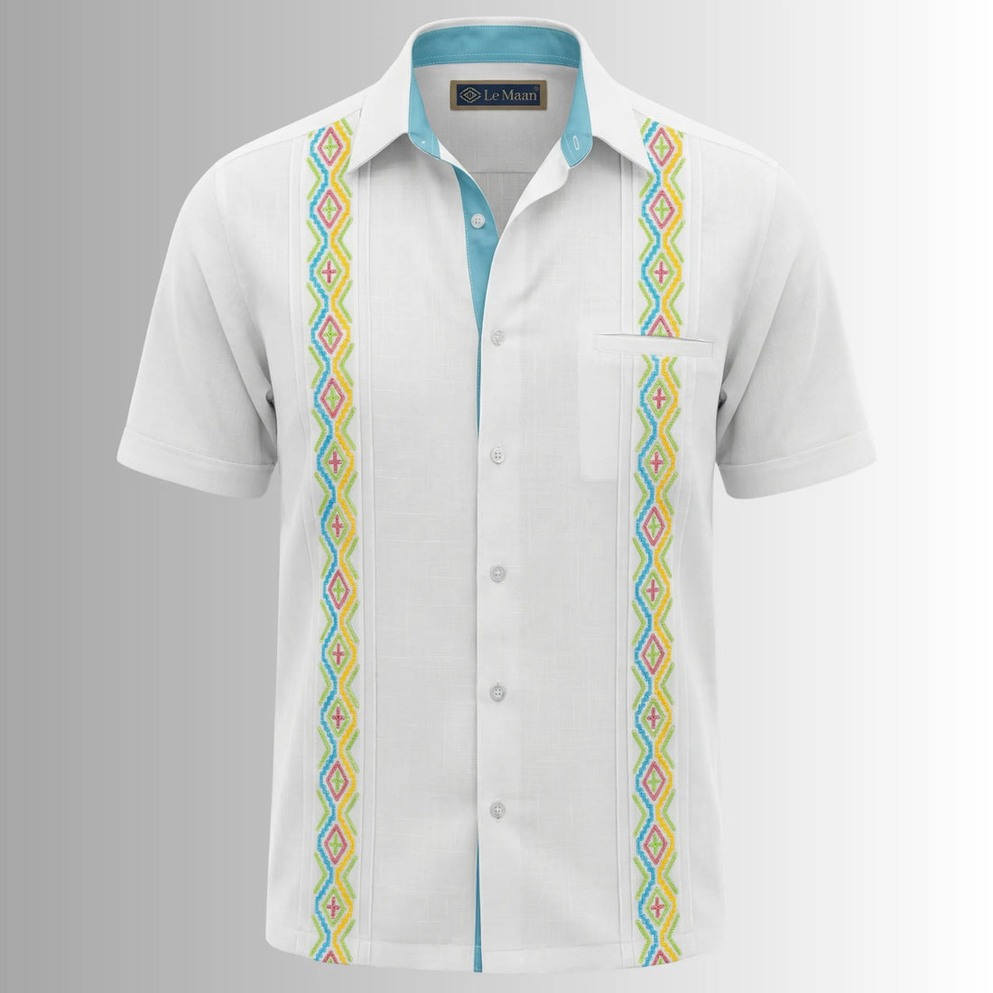 Camisa Guayabera Blanca Multicolor y Alforzas
